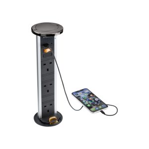 3G Pop-Up Socket With Dual USB Charger A+C (FASTCHARGE) - Black Nickel Cap