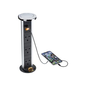 3G Pop-Up Socket With Dual USB Charger A+C (FASTCHARGE) - Polished Chrome Cap