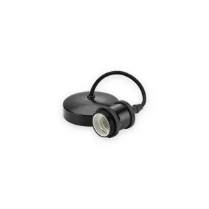 Knightsbridge 8271MB matt black 6-inch E27 vintage pendant set with braided black cord and white lampholder interior