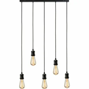 CALLA - 230V E27 Vintage 5 Light Bar Pendant - Matt Black