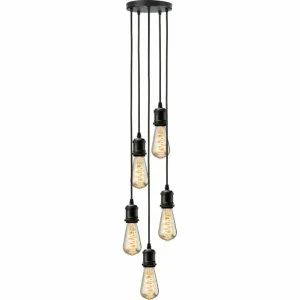 CALLA - 230V E27 Vintage 5 Light Pendant - Matt Black