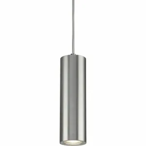 Knightsbridge Dasan Single Long Fixed Round Pendant Brushed Chrome