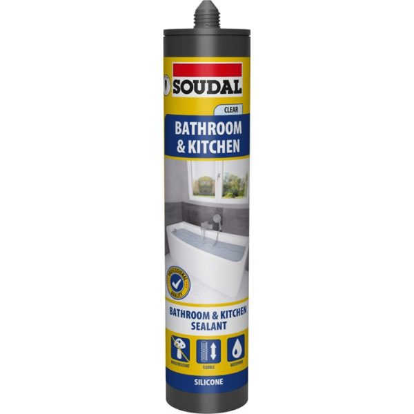 Soudal Bathroom & Kitchen Silicone Sealant – Clear (290ml)