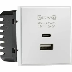 Knightsbridge Dual USB Charger A+C (18W QC / 45W USB-PD) 50 x 50mmm - White