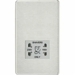 Knightsbridge 115/230V Dual Voltage Shaver Socket - Brushed Chrome with Grey Insert
