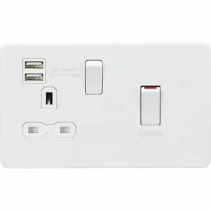 Knightsbridge 45A DP Switch & 13A Socket with Dual USB A+A (5V DC 2.4A shared) - Matt White with White Insert