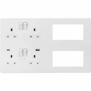 Knightsbridge Multimedia Combo Plate + Dual USB A+C 12V DC 1.5A (Max. 18W) - Matt White w/White Insert