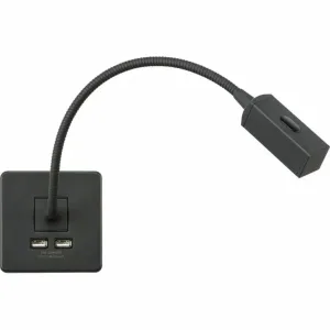 230V LED Dimmable Reading Light with Dual USB A+A (5V DC 2.4A shared) - Anthracite