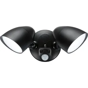 110-230V IP65 Twin Head Black 20W Security Floodlight With PIR Sensor, CCT And Manual Override