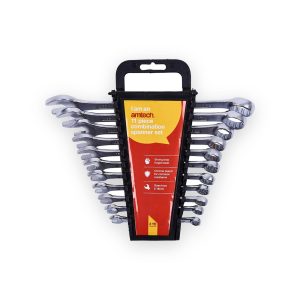 Amtech combination spanner set with storage rack – 11 Piece