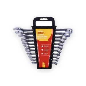 Amtech combination spanner set with storage rack – 11 Piece