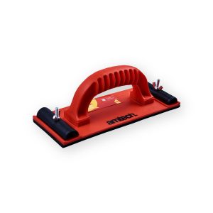 Amtech E0265 red flexible hand sander with ribbed handle, black end clamps and metal wing nuts