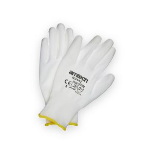 Amtech Medium (Size 8) Light duty polyurethane-coated work gloves - white