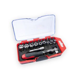 Amtech offset ratchet handle, bit and socket set – 23 Piece