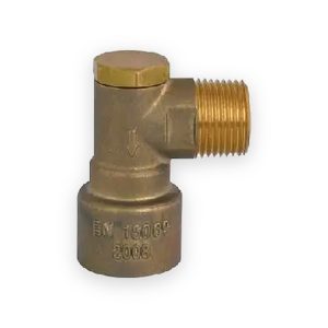 Brass angled gas bayonet socket with threaded side connection and EN15069 marking