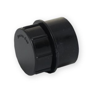 Black Aquaflow 32mm solvent-weld access plug showing ribbed removable cap