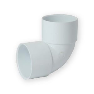 White Aquaflow 32mm 90-degree solvent-weld knuckle bend showing both socket openings