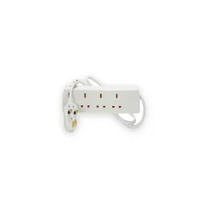 White four-socket extension lead with loose cable and UK three-pin plug