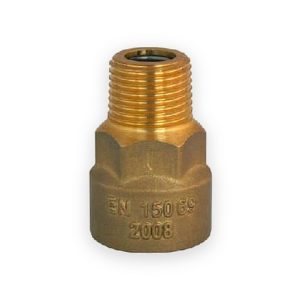 Brass straight bayonet gas socket with male thread and EN 15069 marking