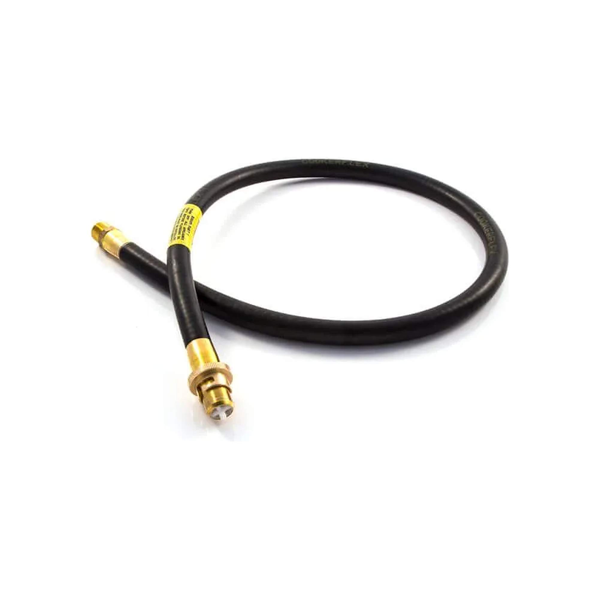 bfghenb2-2m-gas-hose-straight-bayonet-5060345349436-bfghenb2-gallery-01 Black gas hose coiled in a loop with straight brass bayonet and threaded fittings
