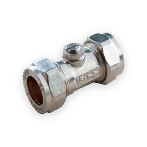 15mm chrome isolating valve with compression nuts and slotted screw control