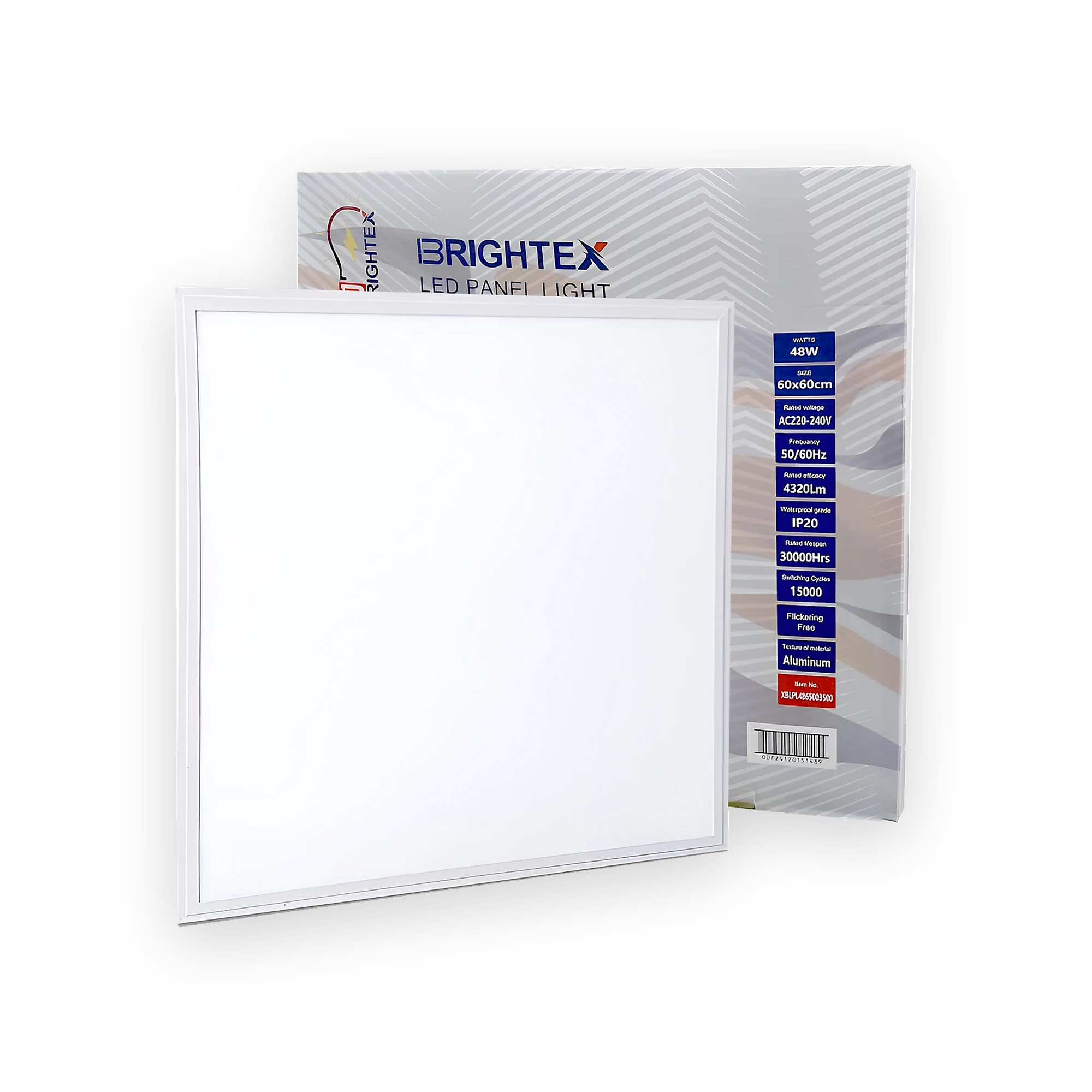 brightex-48w-600x600-recessed-led-panel-gallery-01 Brightex square white LED panel with retail packaging marked 48W and 60 by 60cm