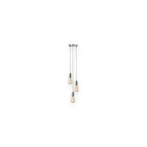CALLA - 230V E27 Contemporary 3 Light Pendant - Brushed Chrome with three suspended amber filament bulbs