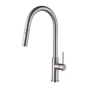 Barco Calypso Pull Out Kitchen Sink Mixer Brushed Steel c/w Flexible Mono Tap Tails