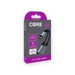 Core essentials Type-C two-in-one audio adaptor retail box showing headphone and PD charging connections