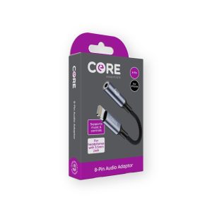 Core 8-pin to 3.5mm headphone audio adaptor in its retail packaging