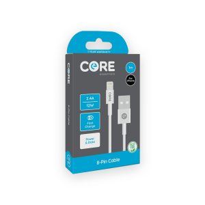 Core white 1m 8-pin cable retail box marked 2.4A and 12W