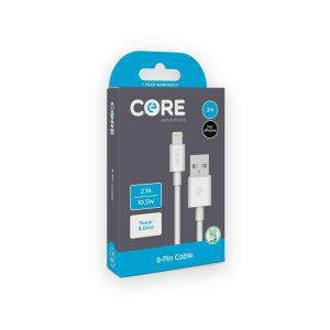 Core white 2m 8-pin cable retail box marked 2.1A and 10.5W