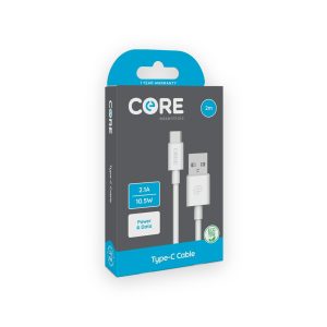 Core white 2m Type-C cable retail box marked 2.1A and 10.5W