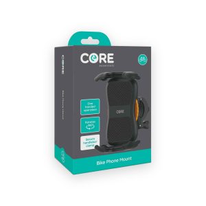 Core essentials bike phone mount retail box showing a handlebar clamp phone holder