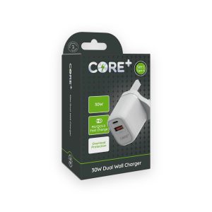 CORE+ Type-C and Type-A 30W dual wall charger retail package