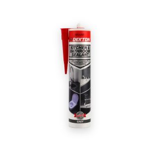 Dekton DT95627 grey kitchen and bathroom sealant cartridge with attached red nozzle