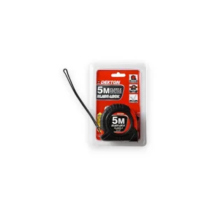 Black and red Dekton5m tape measure with wrist strap and original blister packaging