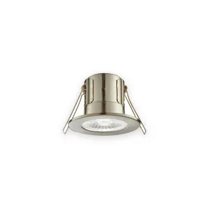 Satin metal ShieldECO recessed downlight with clear optic and spring clips