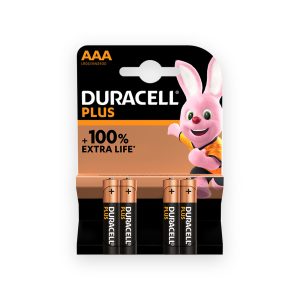 Duracell Plus AAA LR03 alkaline batteries, pack of four