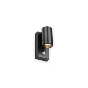 EAMON - 230V IP44 GU10 Polycarbonate Single Wall Light with PIR - Black