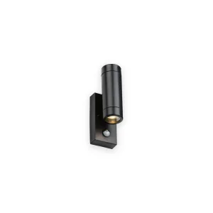 EAMON - 230V IP44 GU10 Polycarbonate Up/Down Wall Light with PIR - Black