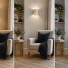 Illustration comparing warm, neutral and cool white light in the same room