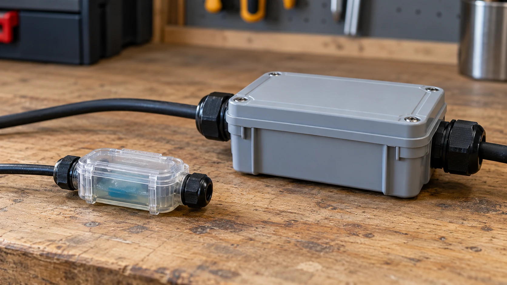 Illustration of a disconnected gel connector sample beside an outer enclosure
