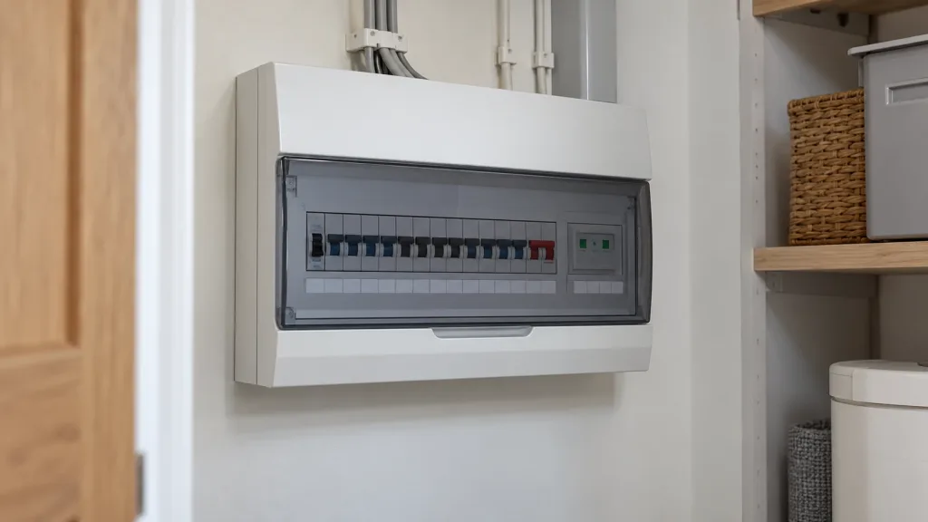 Illustration of a closed consumer unit in a modern utility space