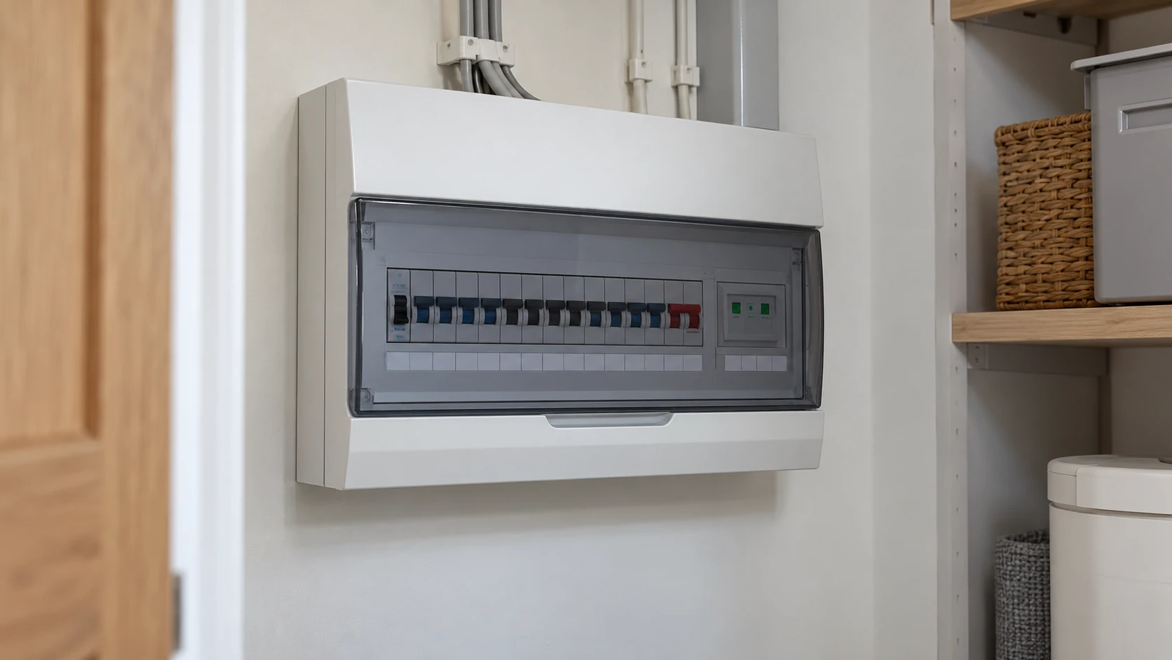 Illustration of a closed consumer unit in a modern utility space