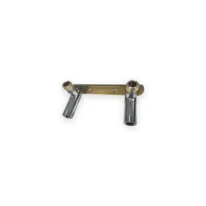 Fast-fix shower valve bracket with brass mounting bar and two polished chrome elbows