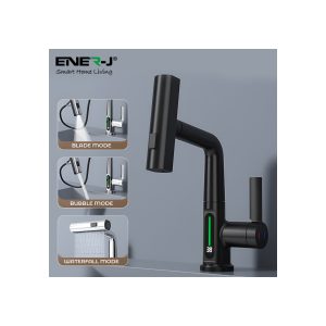 Faucet with Waterfall Pull Out Sprayer and LED Temperature Display Black Finish