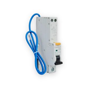 FuseBox B32 RCBO with blue neutral cable, yellow test button and black switch