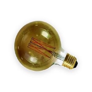 Amber G125 filament globe LED bulb with E27 screw base