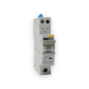 Garo B16 RCBO with grey switch, yellow test button, blue wire loop and visible original rating label